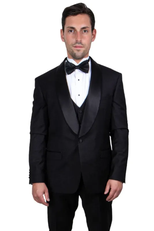 "Mens Stacy Adams Suit - Stacy Adams Suit Men's Black One Button Shawl Lapel Vested Tuxedo" sold by Alberto Nardoni