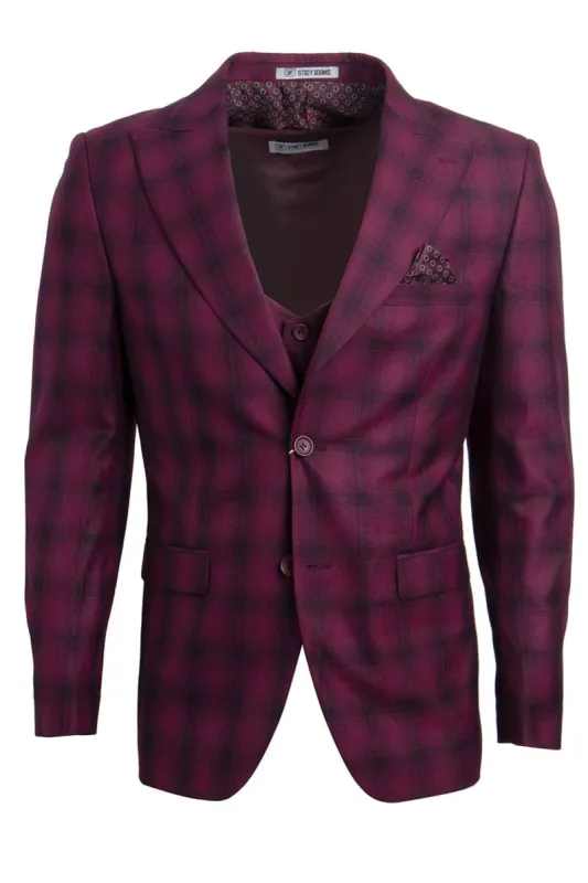 "Mens Stacy Adams Suit - Stacy Adams Suit Men's Bold Windowpane Plaid Vested Suit - Burgundy" sold by Alberto Nardoni