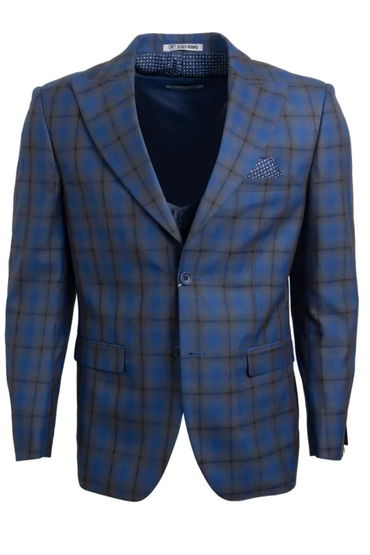 "Mens Stacy Adams Suit - Stacy Adams Suit Men's Bold Windowpane Plaid Two-Button Vested Suit - Blue/Brown" sold by Alberto Nardoni