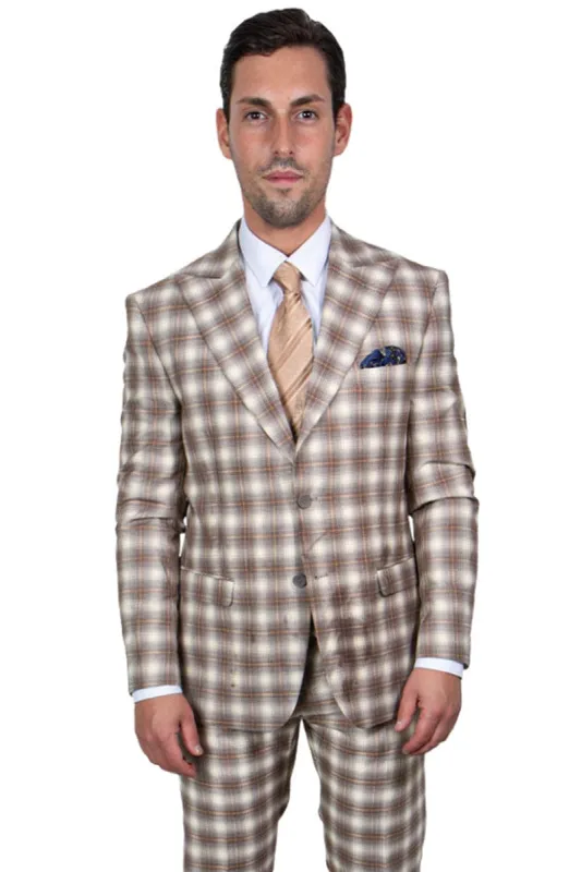 "Mens Stacy Adams Suit - Stacy Adams Suit Men's Bold Windowpane Plaid Vested Suit - Brown & Tan" sold by Alberto Nardoni