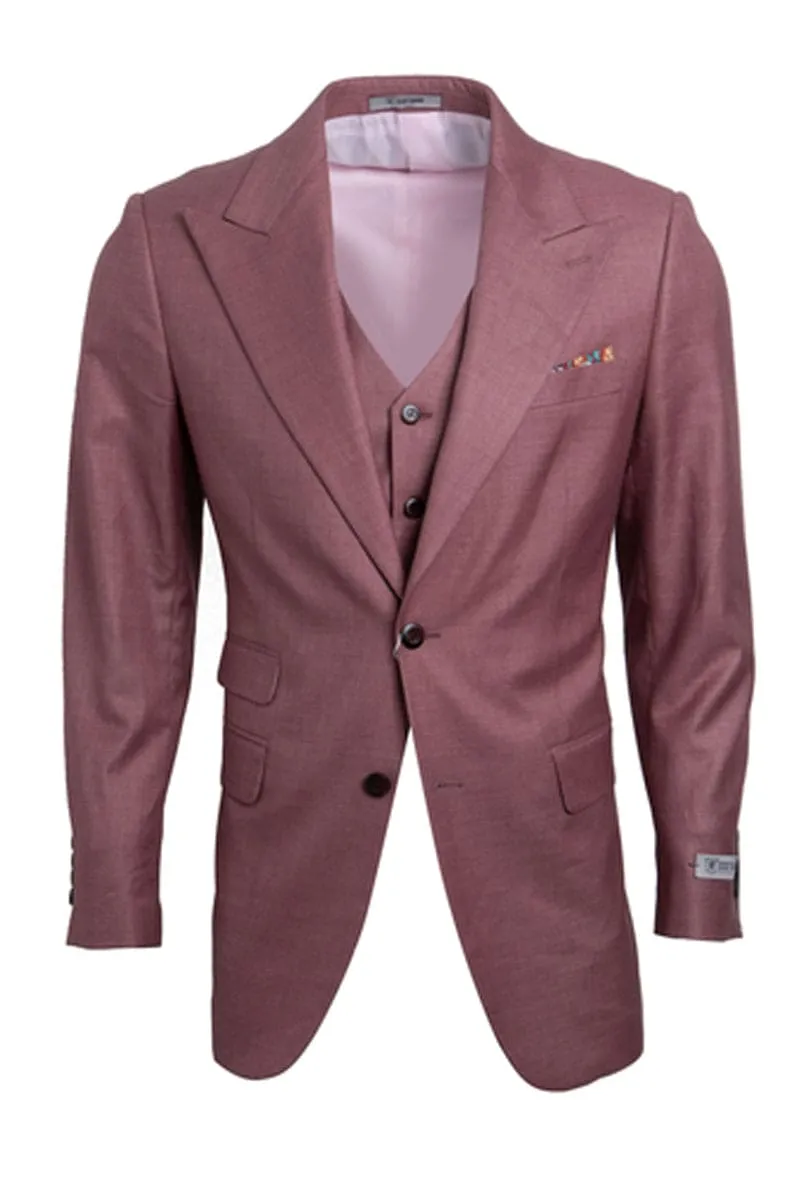 "Mens Stacy Adams Suit -Stacy Adams Suit Men's Sharkskin Suit - One Button Peak Lapel Vested in Salmon Pink" sold by Alberto Nardoni product image thumbnail 2