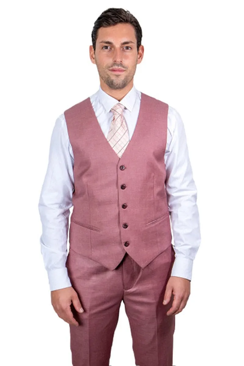 "Mens Stacy Adams Suit -Stacy Adams Suit Men's Sharkskin Suit - One Button Peak Lapel Vested in Salmon Pink" sold by Alberto Nardoni product image thumbnail 3