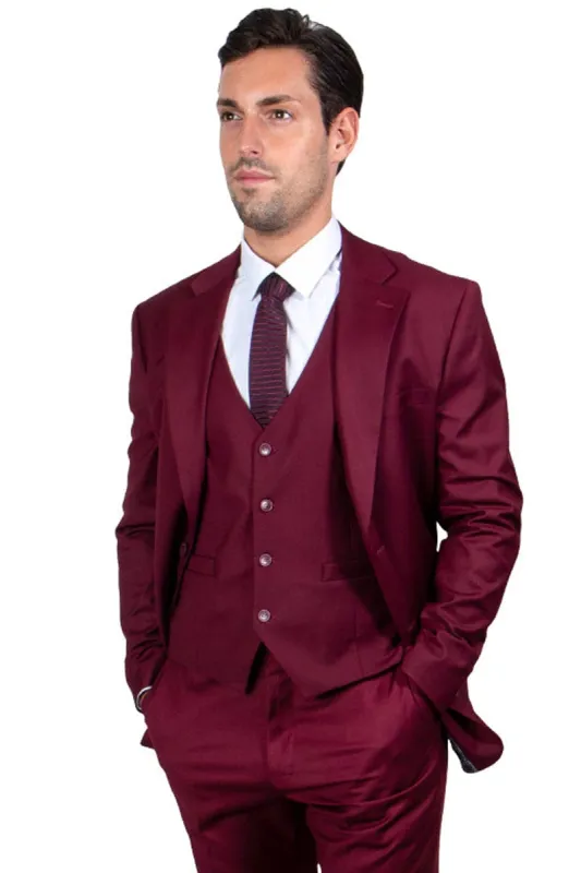 "Mens Stacy Adams Suit - Stacy Adams Suit Men's Two Button Vested Basic Suit in Burgundy" sold by Alberto Nardoni