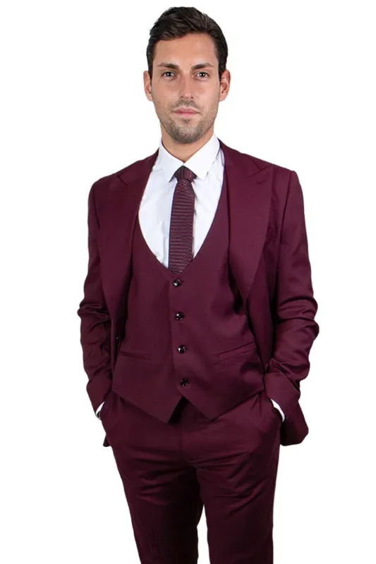 "Mens Stacy Adams Suit - Stacy Adams Suit Men's Burgundy Suit - One Button Peak Lapel with Vest" sold by Alberto Nardoni
