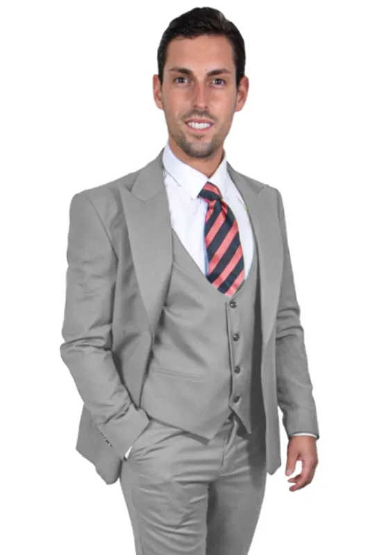 "Mens Stacy Adams Suit - Stacy Adams Suit Men's Light Grey Vested One Button Peak Lapel Suit" sold by Alberto Nardoni