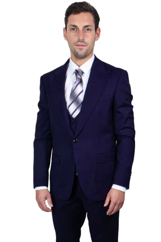 "Mens Stacy Adams Suit -Stacy Adams Men's Navy Blue Suit with Vested One Button Peak Lapel" sold by Alberto Nardoni