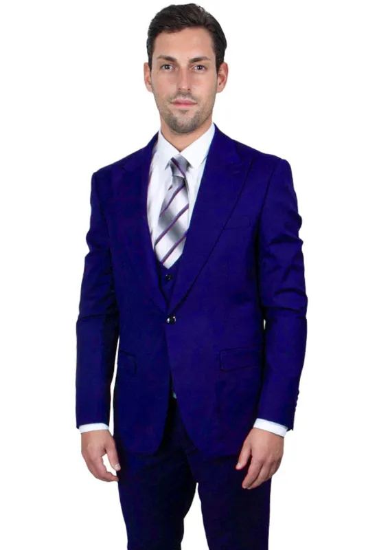 "Mens Stacy Adams Suit - Stacy Adams Suit Men's Indigo Blue Vested One Button Peak Lapel Suit" sold by Alberto Nardoni