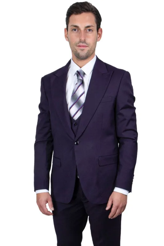 "Mens Stacy Adams Suit - Stacy Adams Suit Men's Vested Suit - One Button Peak Lapel in Eggplant" sold by Alberto Nardoni