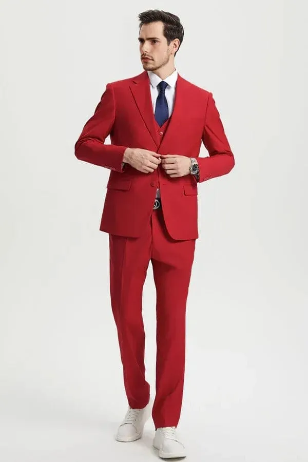 Men's Two Button Vested Stacy Adams Basic Designer Suit in Red sold by Alberto Nardoni product image thumbnail 5