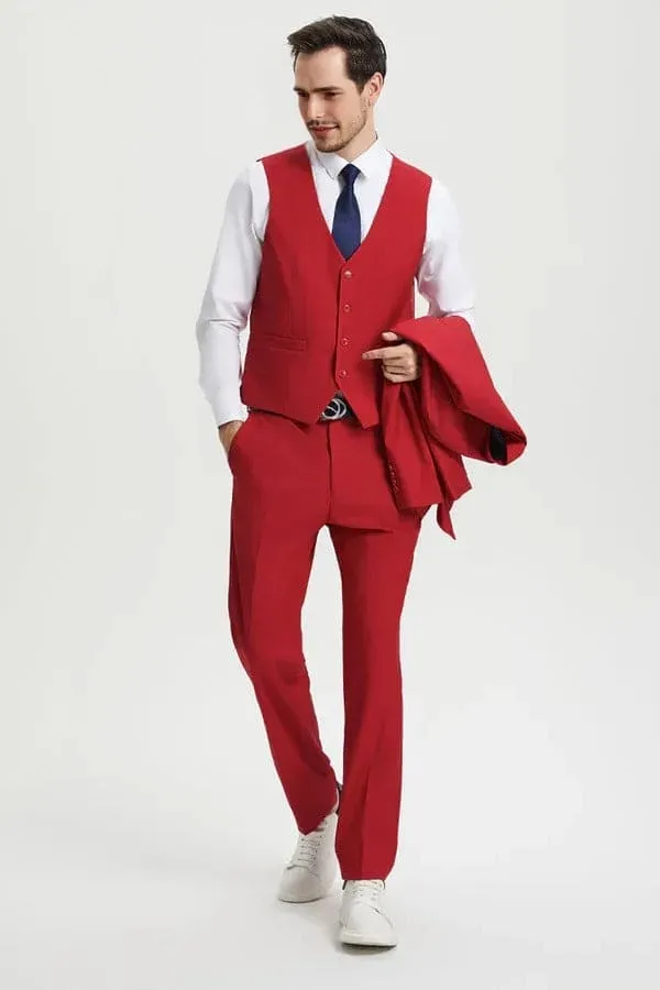 Men's Two Button Vested Stacy Adams Basic Designer Suit in Red sold by Alberto Nardoni product image thumbnail 4