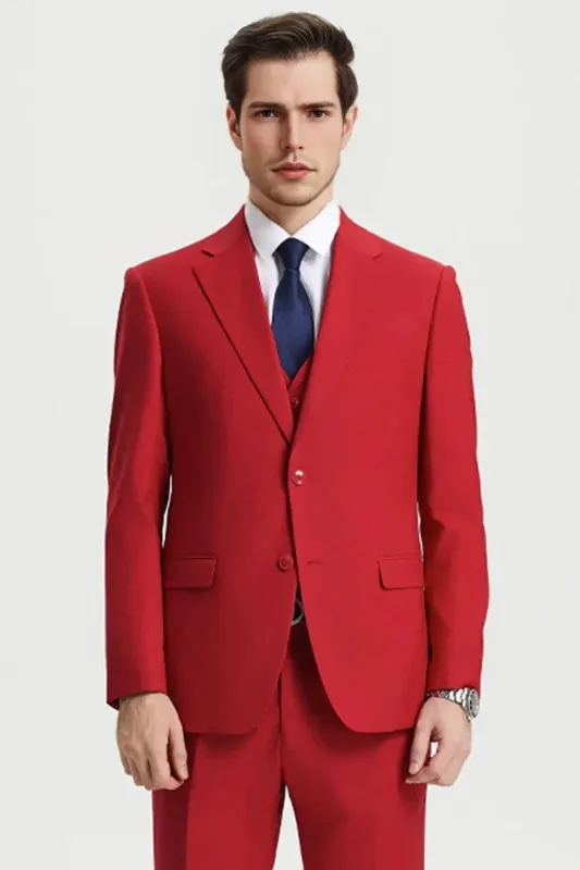 Men's Two Button Vested Stacy Adams Basic Designer Suit in Red sold by Alberto Nardoni