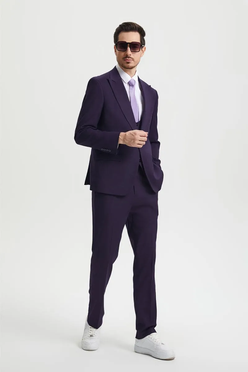 Men's Vested One Button Peak Lapel Stacy Adams Designer Suit in Eggplant sold by Alberto Nardoni product image thumbnail 5