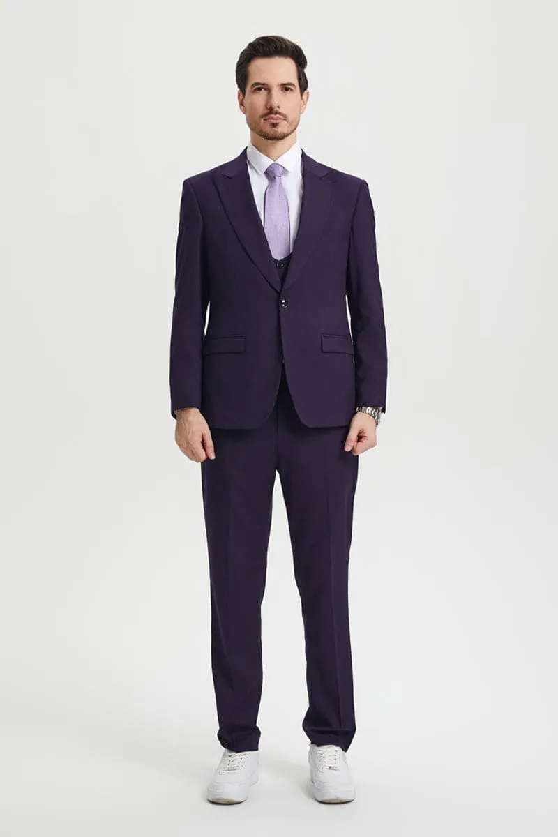 Men's Vested One Button Peak Lapel Stacy Adams Designer Suit in Eggplant sold by Alberto Nardoni product image thumbnail 2