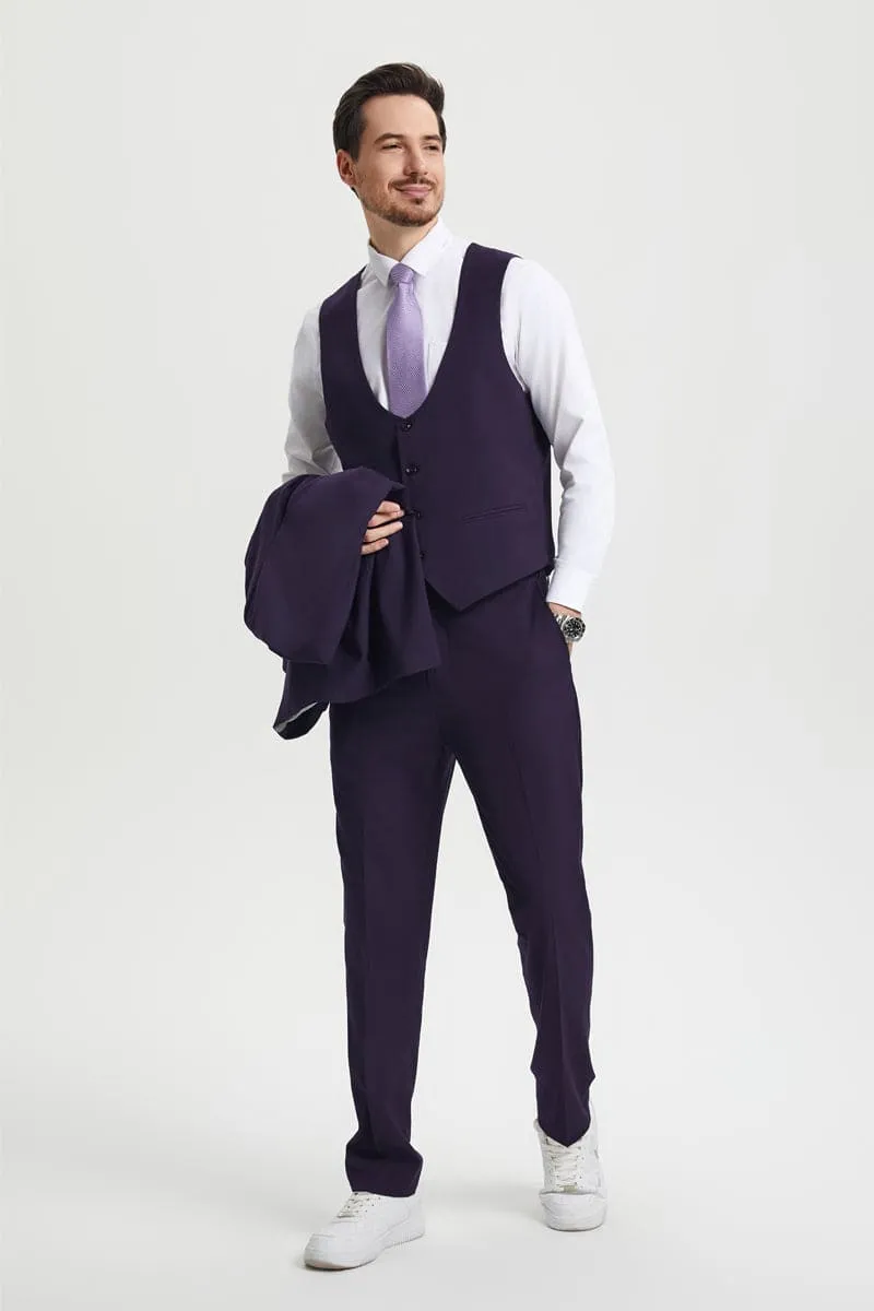 Men's Vested One Button Peak Lapel Stacy Adams Designer Suit in Eggplant sold by Alberto Nardoni product image thumbnail 3