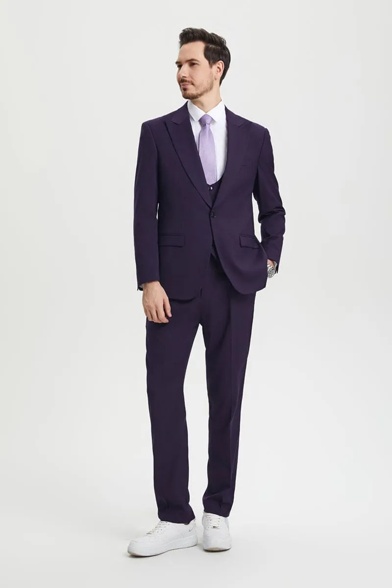 Men's Vested One Button Peak Lapel Stacy Adams Designer Suit in Eggplant sold by Alberto Nardoni product image thumbnail 4