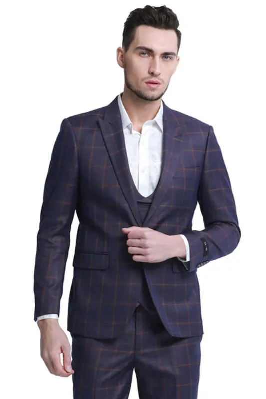 "Burgundy Plaid Men's Slim Fit Double Breasted Vest Suit - One Button" sold by Alberto Nardoni