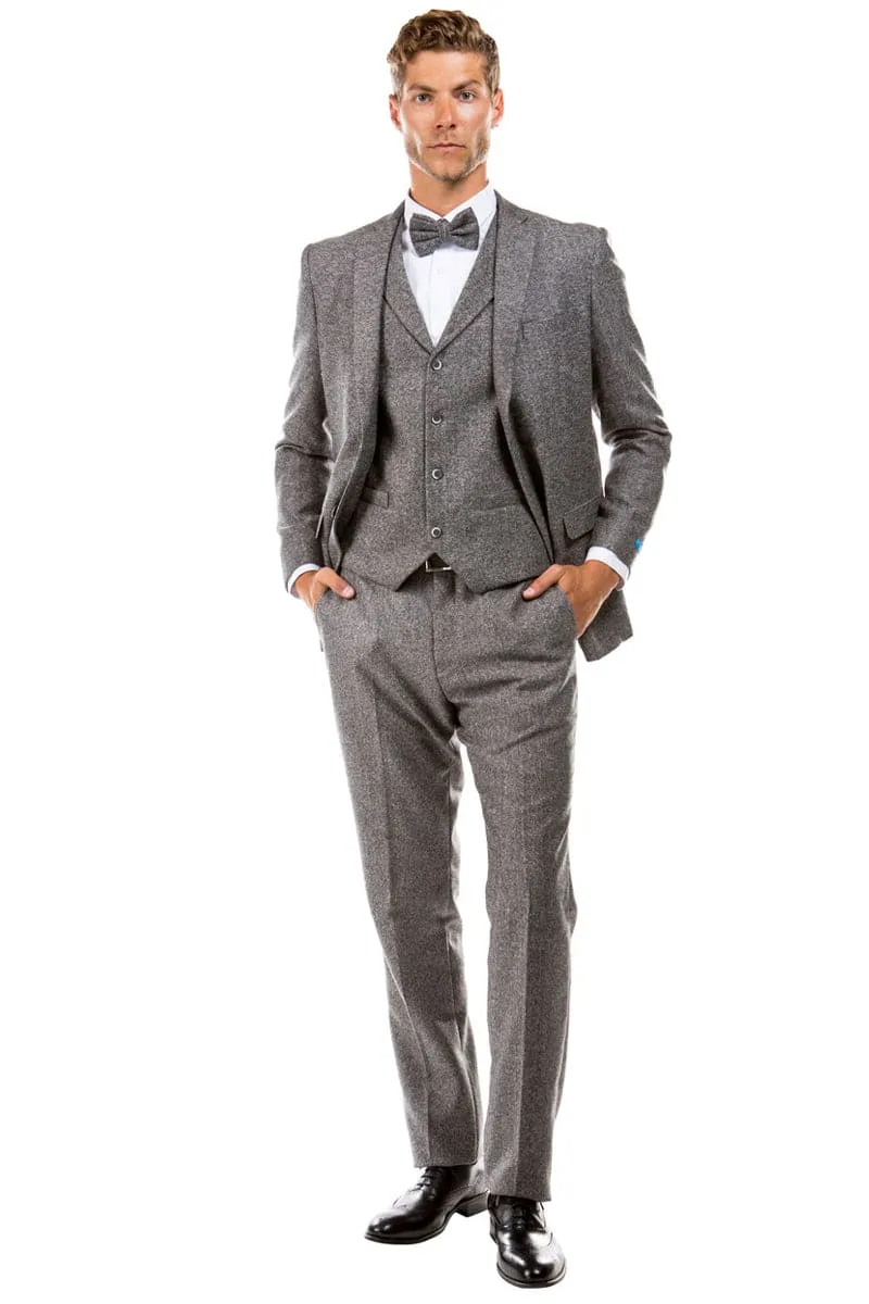 "Vintage Style Grey Tweed Wedding Suit - Men's Two Button Vested" sold by Alberto Nardoni product image thumbnail 2