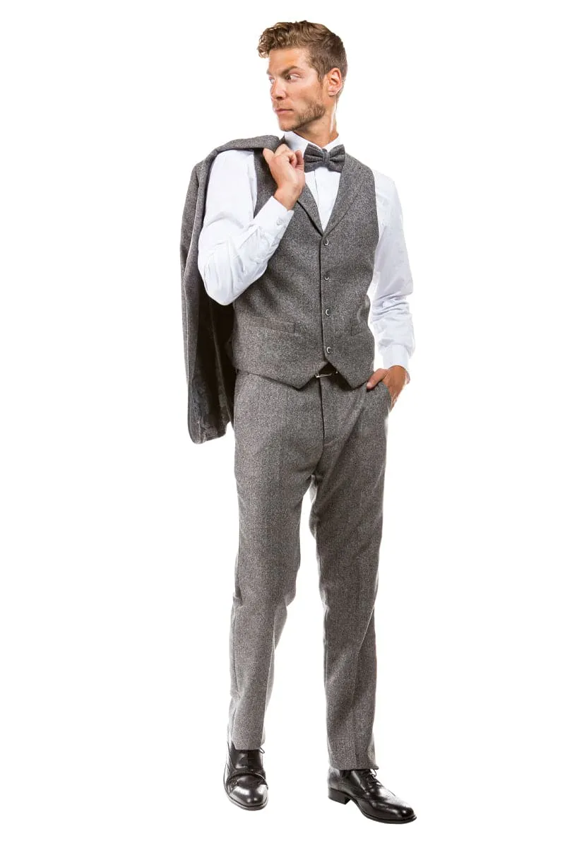 "Vintage Style Grey Tweed Wedding Suit - Men's Two Button Vested" sold by Alberto Nardoni product image thumbnail 3