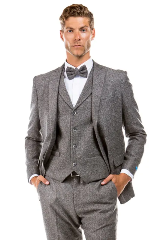 "Vintage Style Grey Tweed Wedding Suit - Men's Two Button Vested" made by Alberto Nardoni