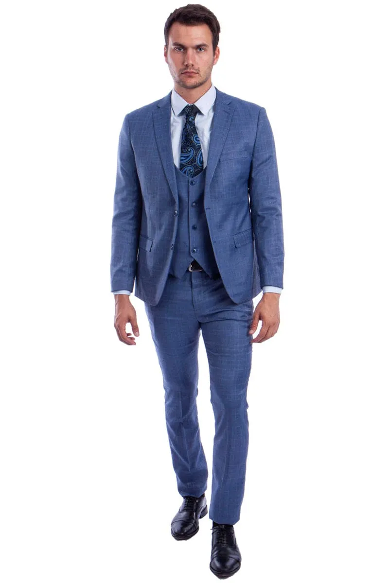 "Blue Plaid Men's Skinny Fit Suit with Two-Button Vest - Low Cut" sold by Alberto Nardoni product image thumbnail 2