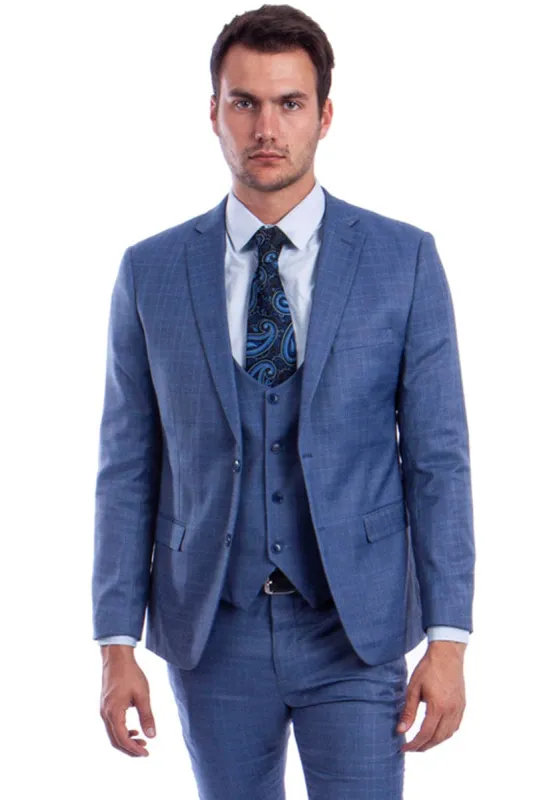 "Blue Plaid Men's Skinny Fit Suit with Two-Button Vest - Low Cut" sold by Alberto Nardoni