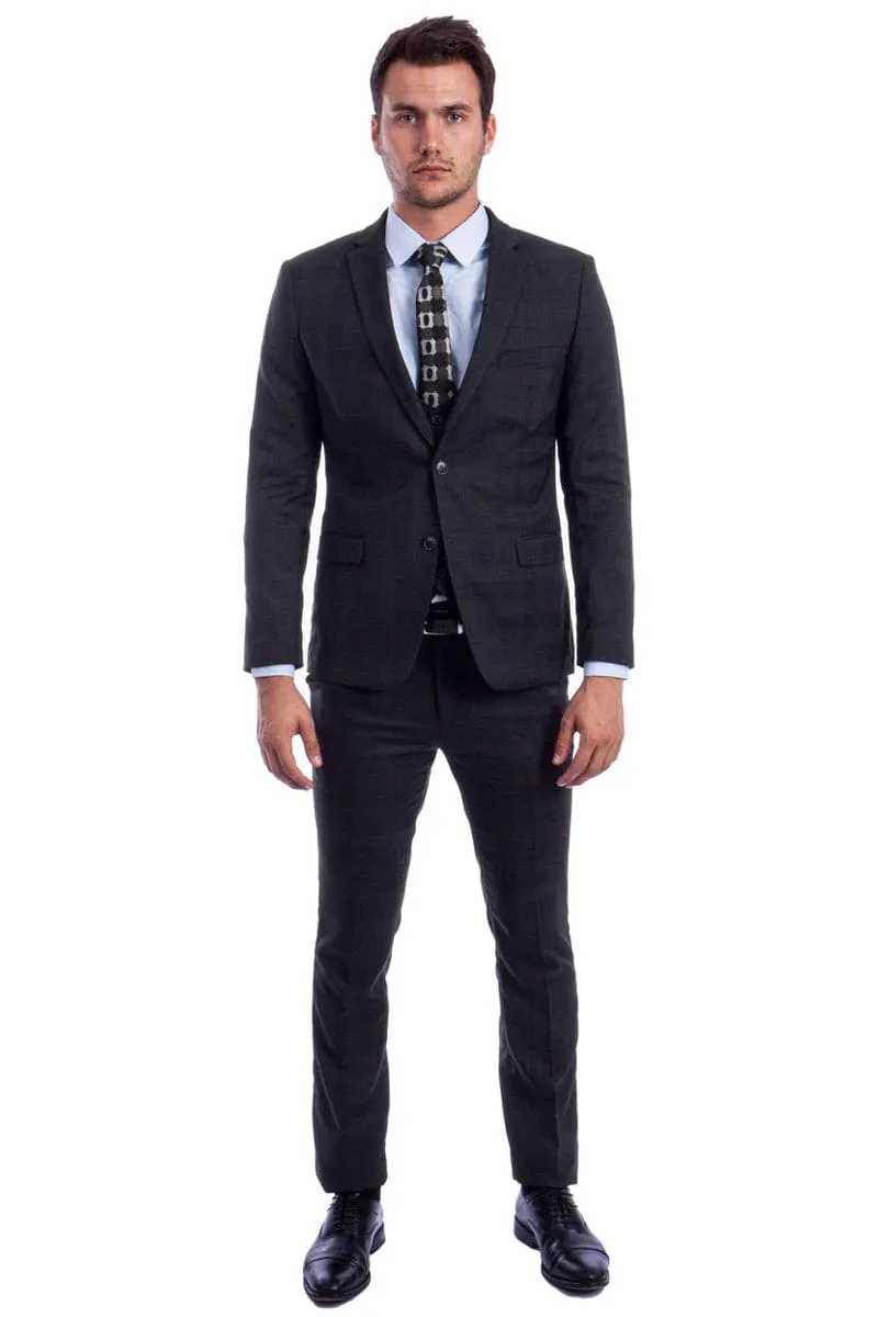 "Black Plaid Men's Skinny Fit Suit with Two-Button Vest - Low Cut" sold by Alberto Nardoni product image thumbnail 2