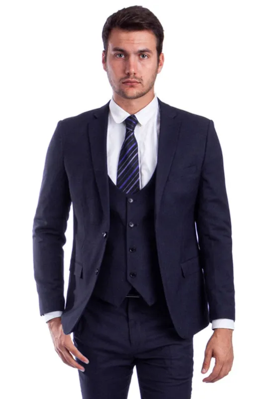 "Skinny Fit Men's Navy Blue Vested Suit - Two Button Style" sold by Alberto Nardoni