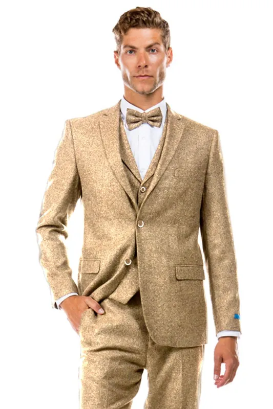 "Vintage Style Men's Tweed Wedding Suit - Beige, Two Button Vested" sold by Alberto Nardoni
