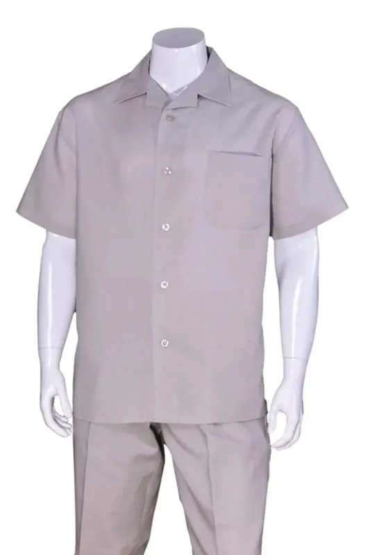 Mens Short Sleeve 100% Linen Casual Leisure Set Walking Suit in Light Grey sold by Alberto Nardoni