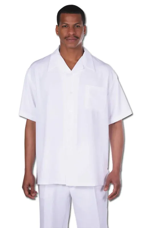 Mens Short Sleeve Casual Summer Walking Suit in Solid White sold by Alberto Nardoni