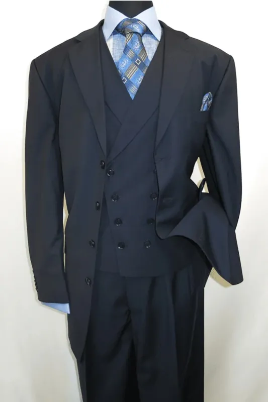 Mens 4 Button Double Breasted Vest Suit in Navy sold by Alberto Nardoni
