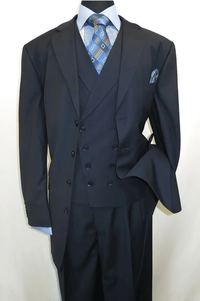 Mens 4 Button Double Breasted Vest Suit in Navy sold by Alberto Nardoni
