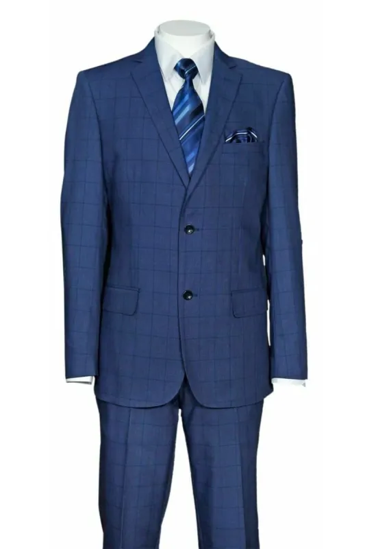 Mens 2 Button Modern Fit Plaid Suit in Navy sold by Alberto Nardoni