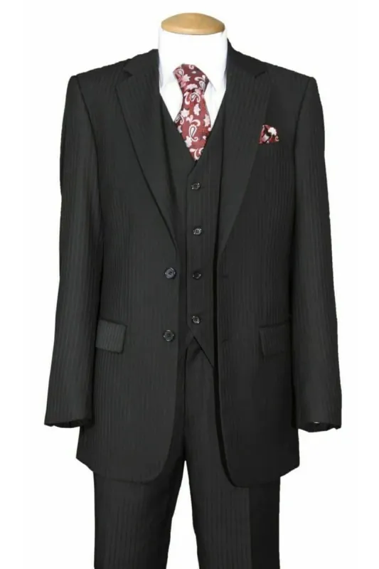 Black Tone on Tone Suit - Vested 2 Button Suit - Modern Fit Suit - Mini Shadow Stripe Suit sold by Alberto Nardoni