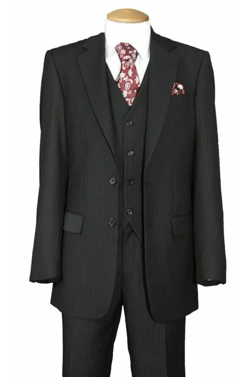 Black Tone on Tone Suit - Vested 2 Button Suit - Modern Fit Suit - Mini Shadow Stripe Suit sold by Alberto Nardoni
