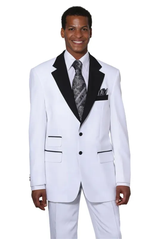 Mens 2 Button Tuxedo with Black Lapel in White sold by Alberto Nardoni