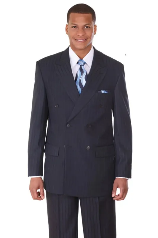 Mens Double Breasted Ton on Ton Stripe Suit in Navy sold by Alberto Nardoni