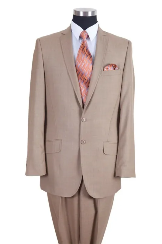 Mens Classic 2PC Pleated Pant Suit with Lapel Stitching in Tan sold by Alberto Nardoni