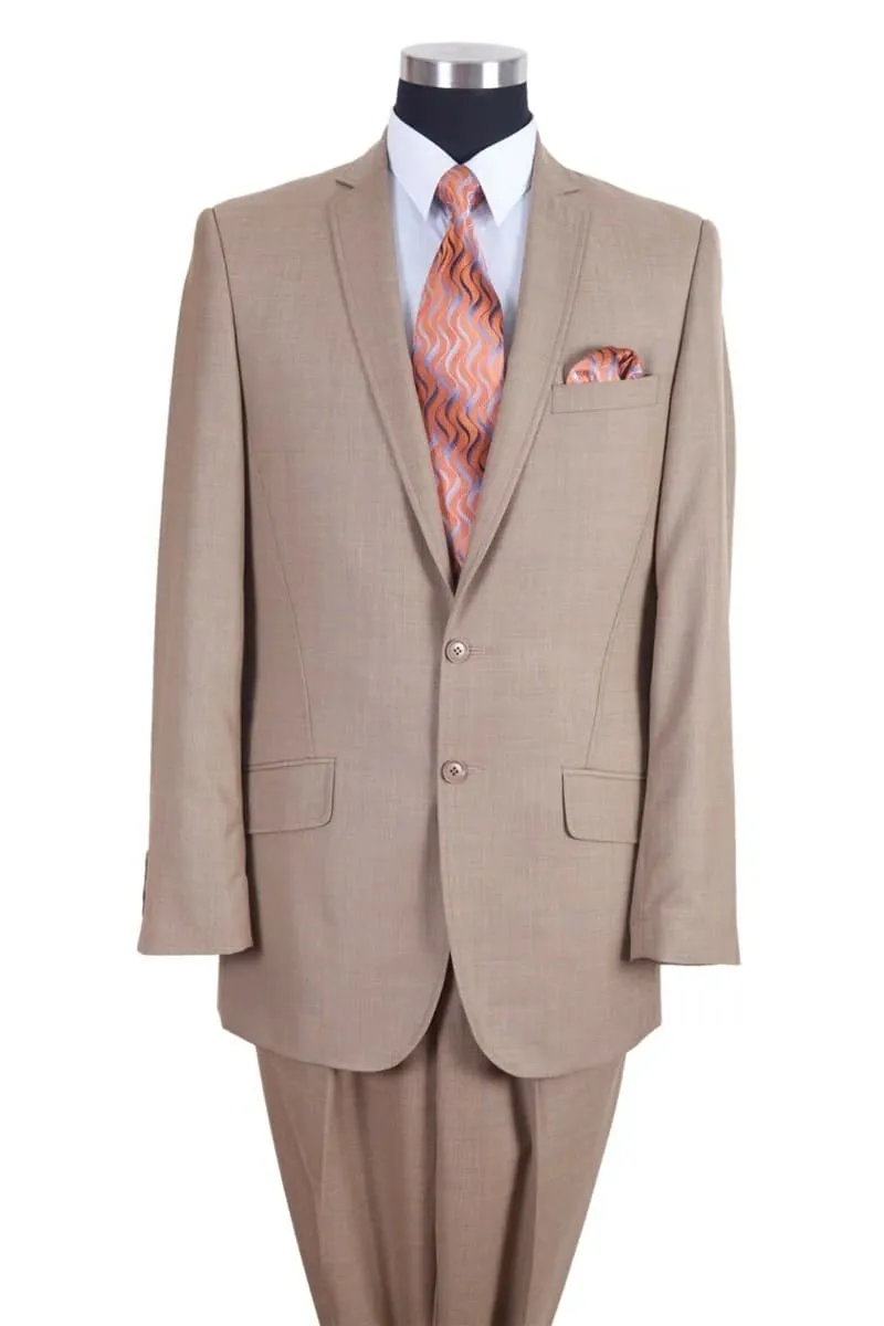 Mens Classic 2PC Pleated Pant Suit with Lapel Stitching in Tan sold by Alberto Nardoni