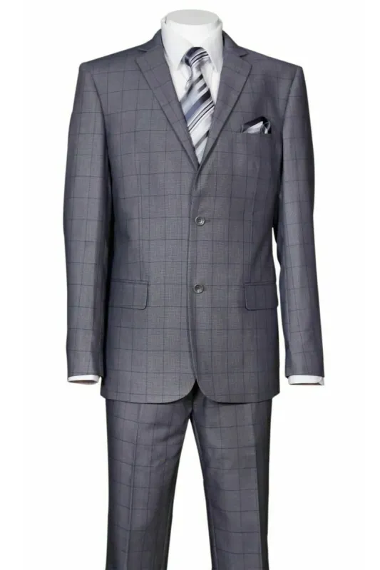 Mens 2 Button Modern Fit Plaid Suit in Grey sold by Alberto Nardoni