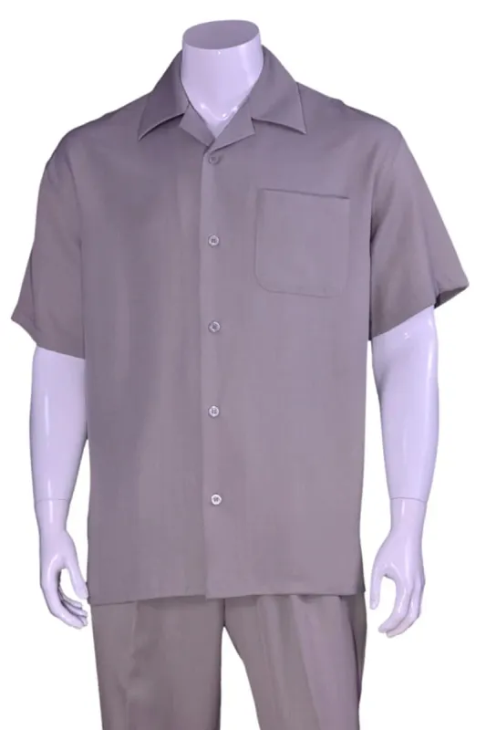 Mens Short Sleeve Casual Summer Walking Suit in Solid Grey sold by Alberto Nardoni
