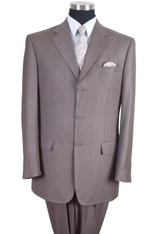 Mens Classic Fit 3 Button 2PC Pinstripe Suit in Tan sold by Alberto Nardoni