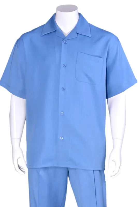 Mens Short Sleeve Casual Summer Walking Suit in Solid Blue sold by Alberto Nardoni