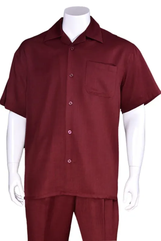 Mens Short Sleeve Casual Summer Walking Suit in Solid Burgundy sold by Alberto Nardoni