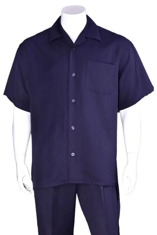 Mens Short Sleeve Casual Summer Walking Suit in Solid Navy sold by Alberto Nardoni