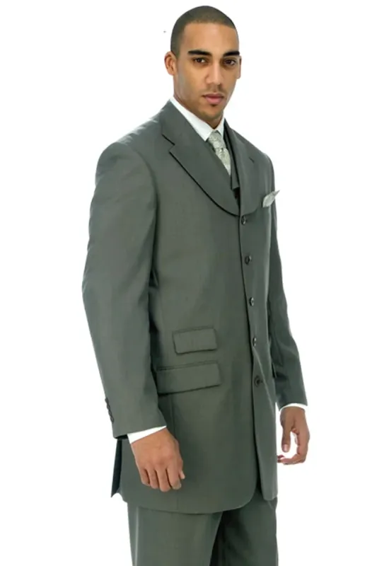 Mens Vested 5 Button Wide Notch Lapel Suit in Olive sold by Alberto Nardoni