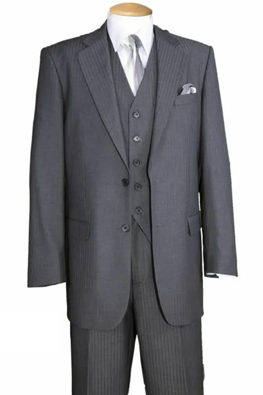Mens Classic 2 Button Vested Ton on Ton Suit in Grey sold by Alberto Nardoni