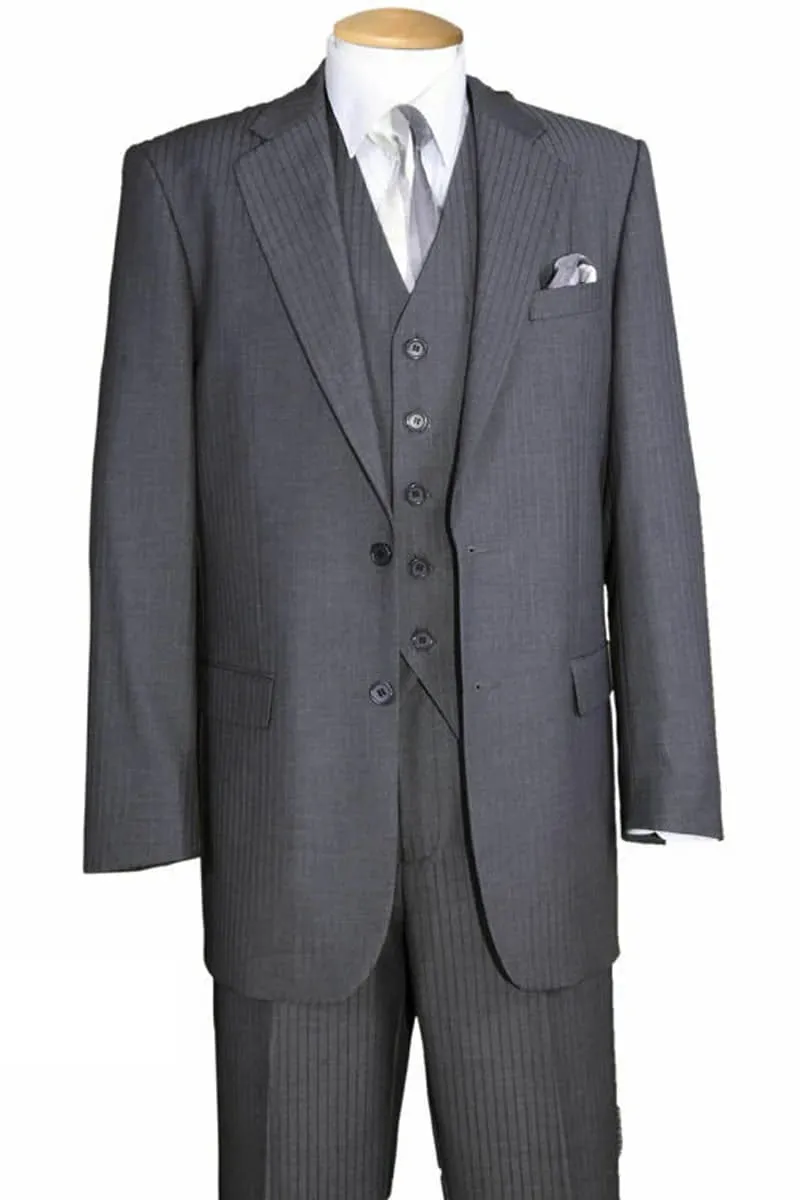Mens Classic 2 Button Vested Ton on Ton Suit in Grey sold by Alberto Nardoni