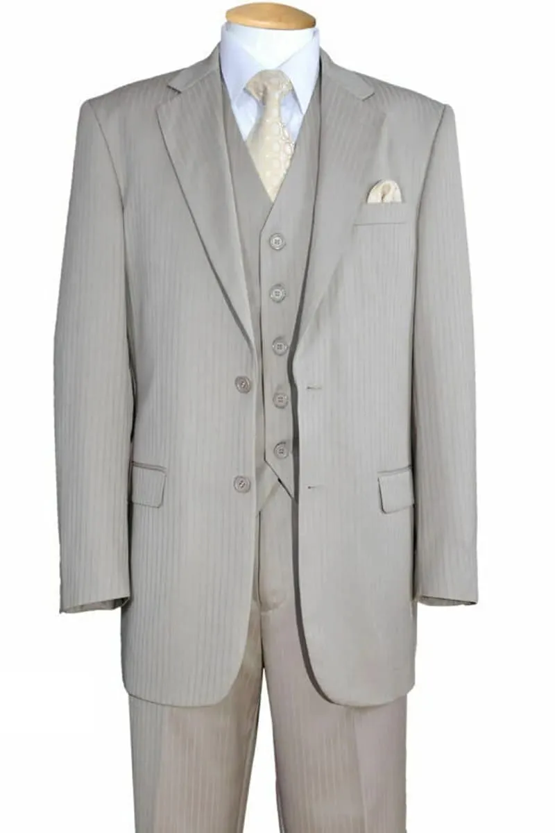 Mens Classic 2 Button Vested Ton on Ton Suit in Tan sold by Alberto Nardoni