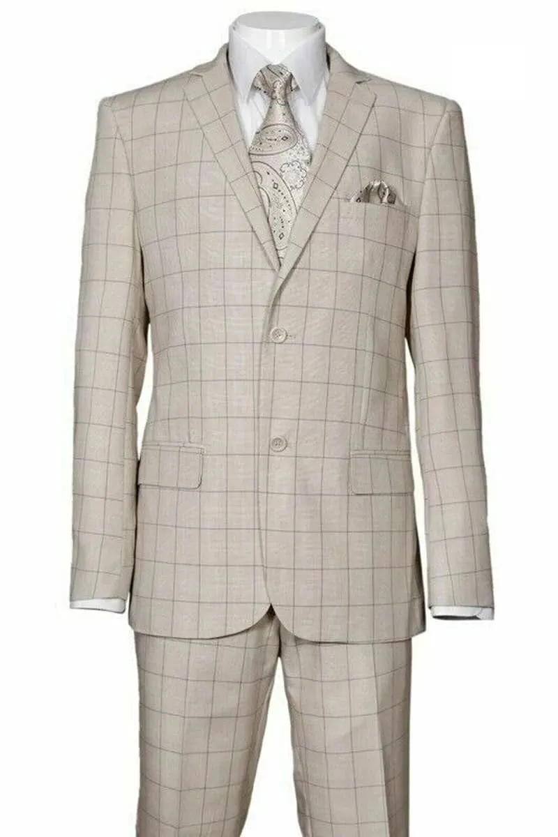 Mens 2 Button Modern Fit Plaid Suit in Tan sold by Alberto Nardoni